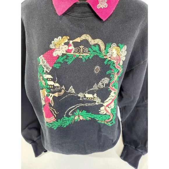 Vtg Ugly Christmas Sweatshirt Sweater Granny Grandma Heralding Angels LG… - Picture 3 of 6
